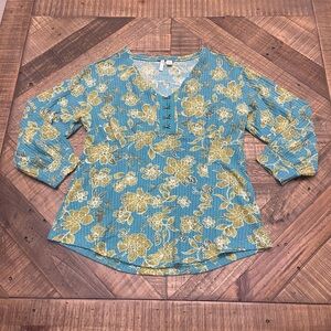 Cato Blue and Gold Floral Blouse